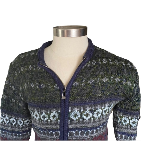Tangents Multicolored Fair Isle Knit Full Zip Ugly Christmas Sweater Cardigan M - Picture 2 of 11